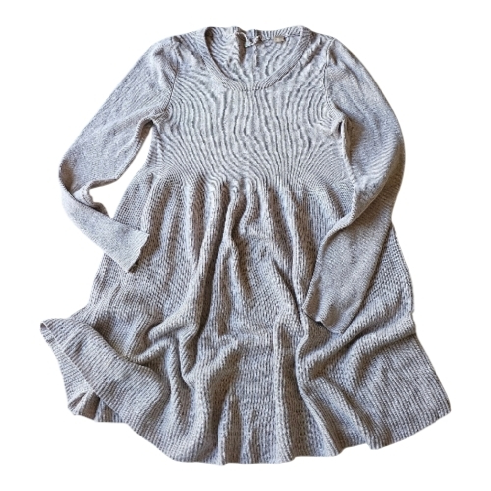 Anthropologie Knitted & Knotted Beige Ribbed Babydoll Sweater Small